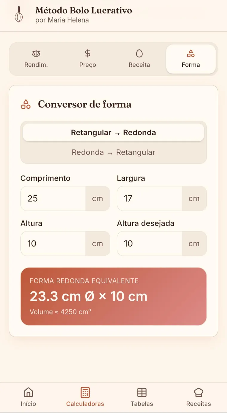 Conversor de forma do Método Bolo Lucrativo