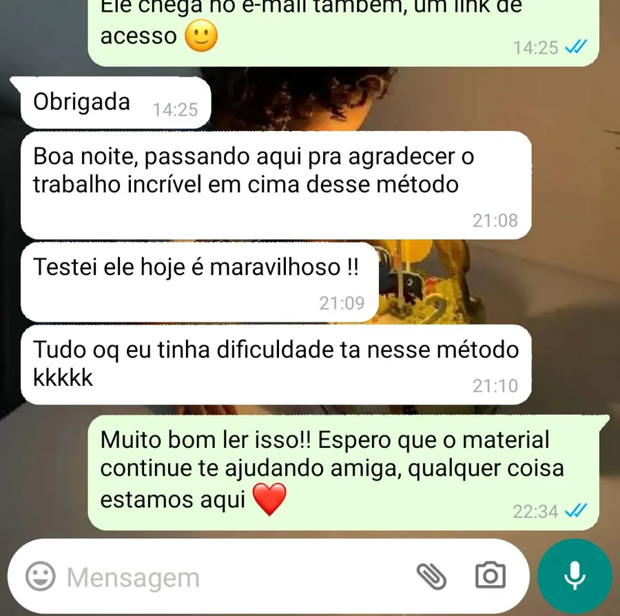 Cliente agradece e diz que o método resolveu suas dificuldades